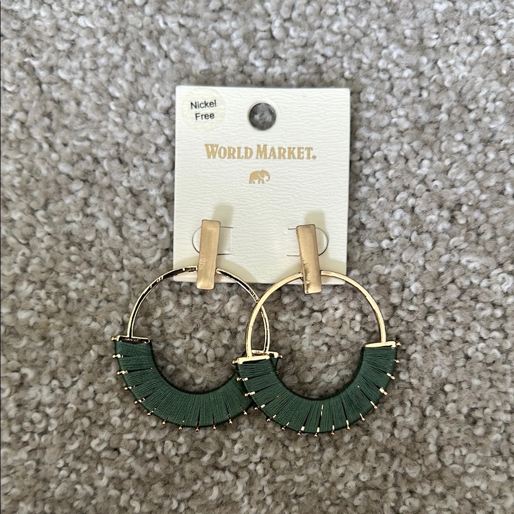 Cost Plus World Market Green and Gold Hoop Earrings
